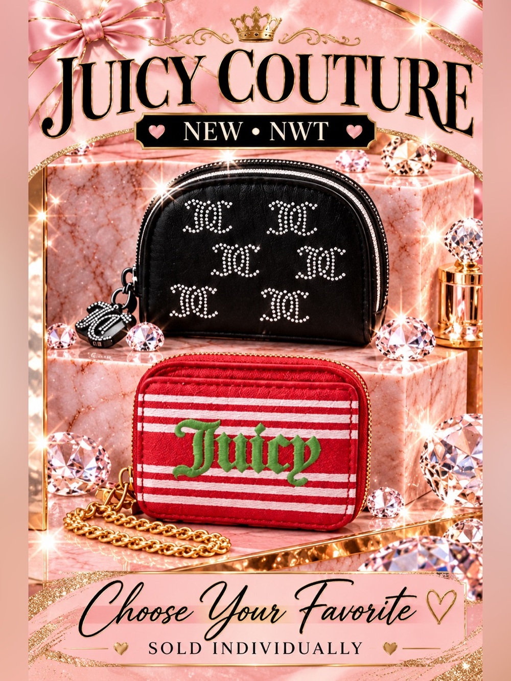 Juicy Couture Wallet Pouch – Black or Red – NWT
